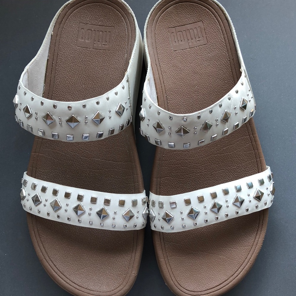 Studded white Fitflop slides